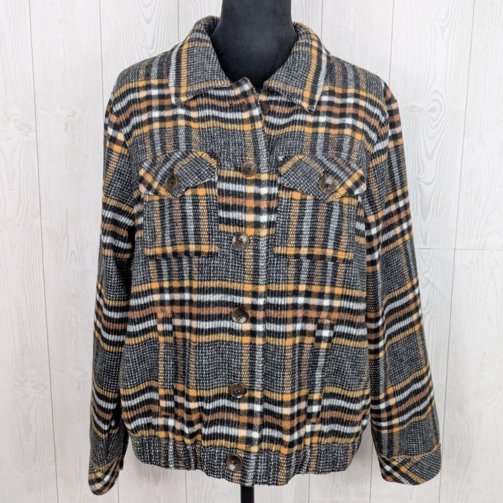 Christopher and Banks Plaid Fleece Jacket Women's Size Large Shacket